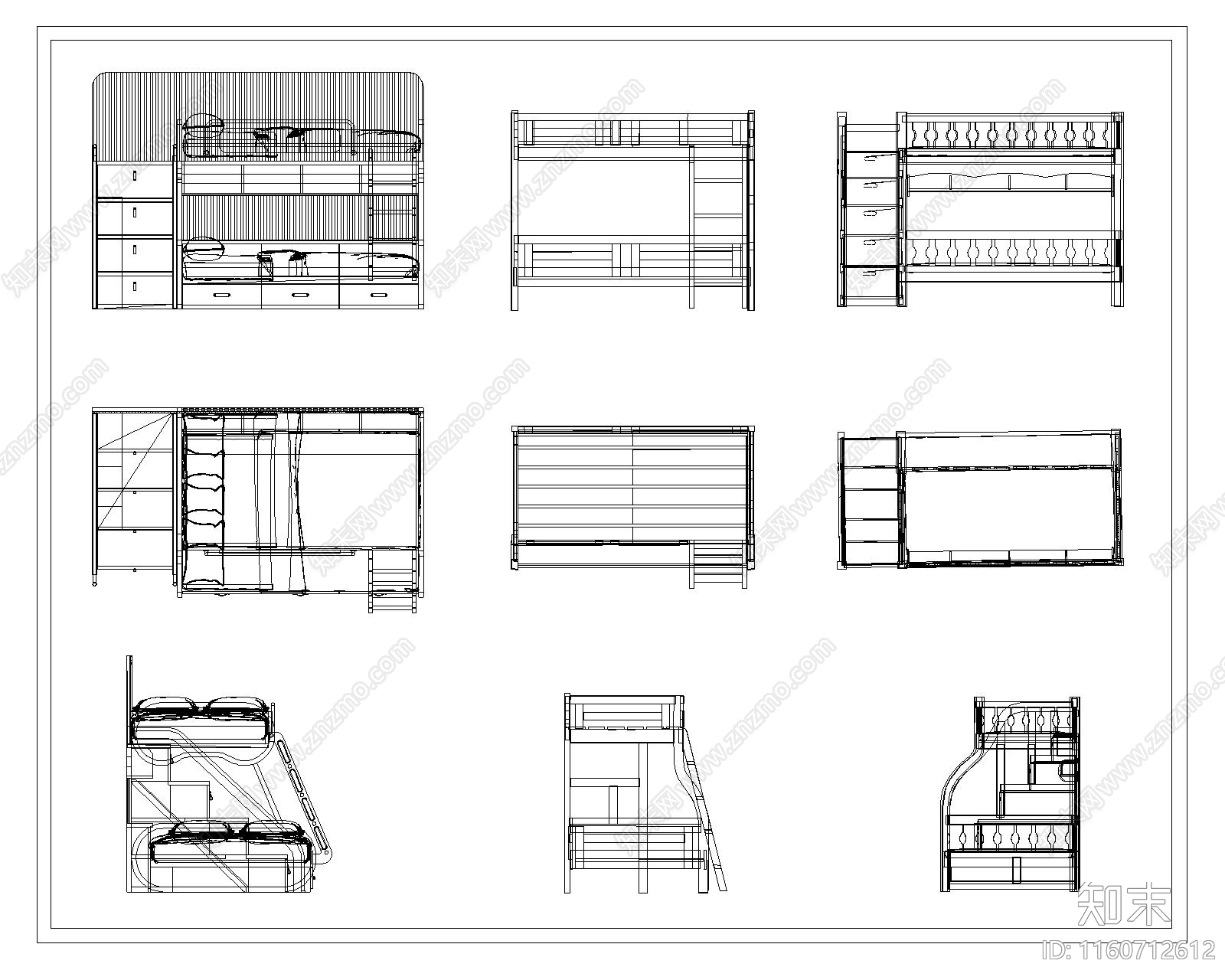 现代儿童床施工图下载【ID:1160712612】