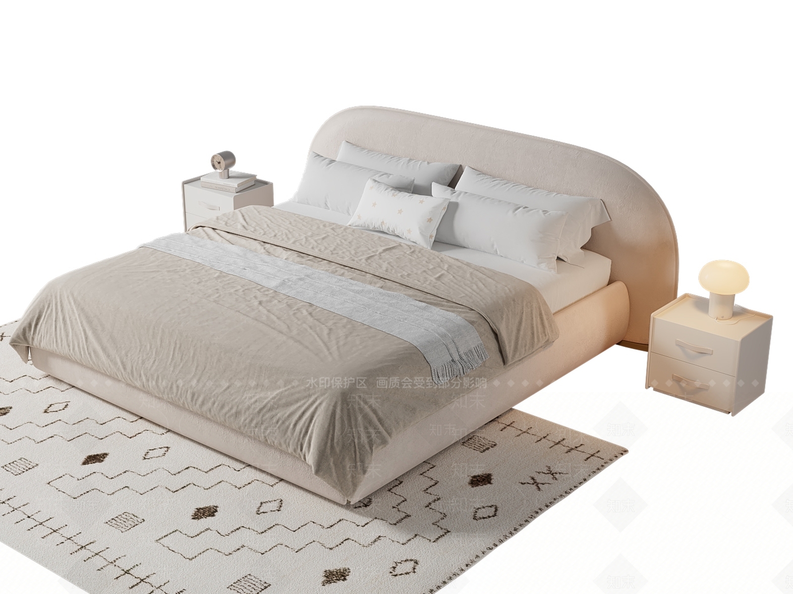 北欧奶油风双人床3D模型下载【ID:1160713305】