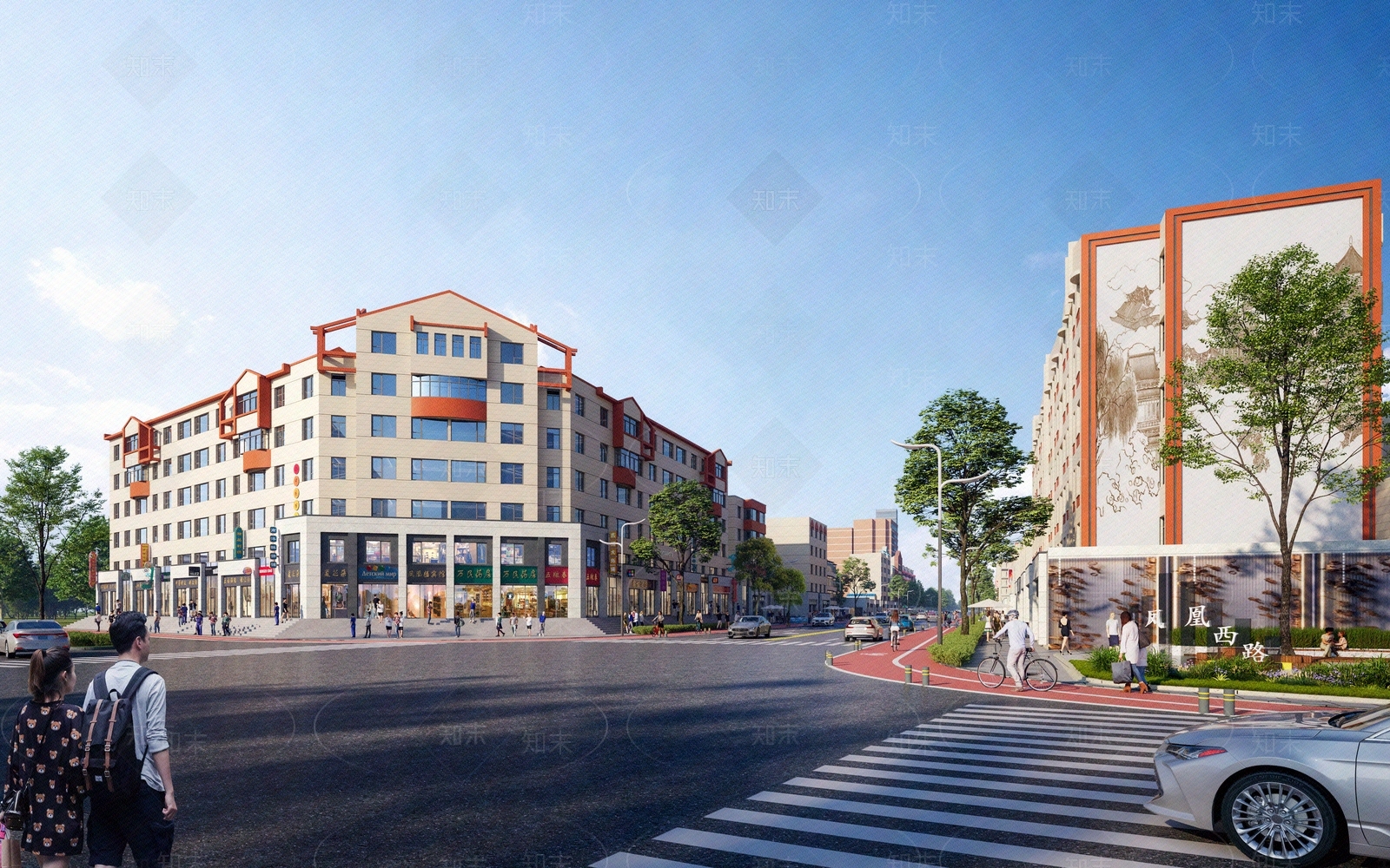 老旧小区改造道路交口效果图贴图下载【ID:1160720191】