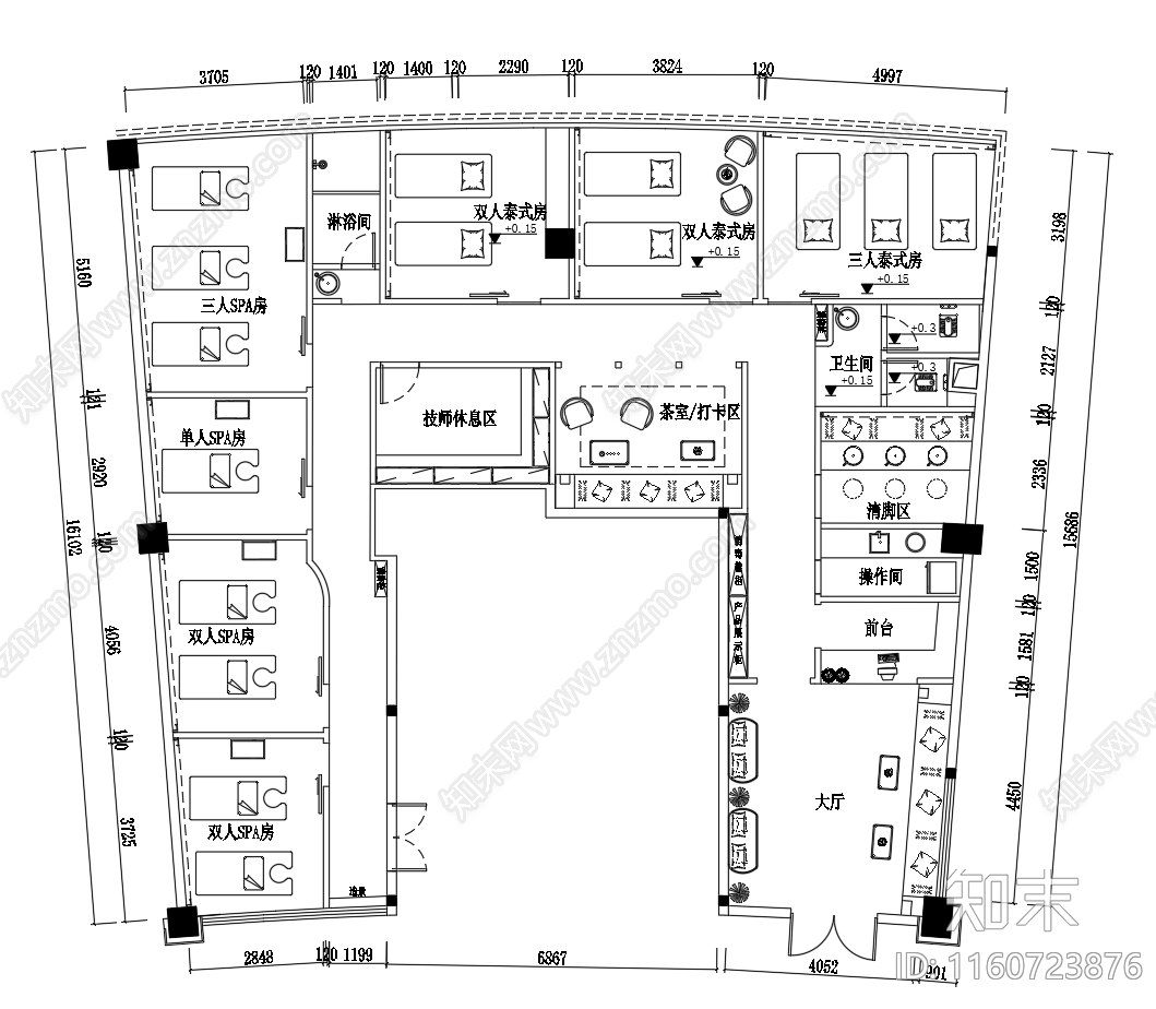 泰式按摩SPA店cad施工图下载【ID:1160723876】