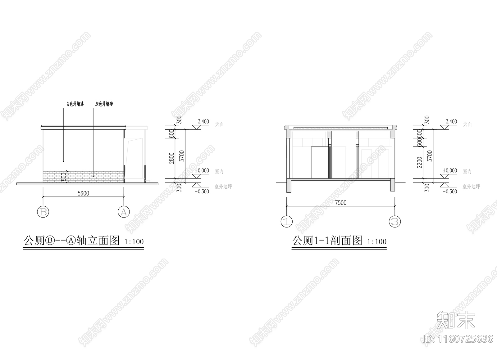 公厕cad施工图下载【ID:1160725636】
