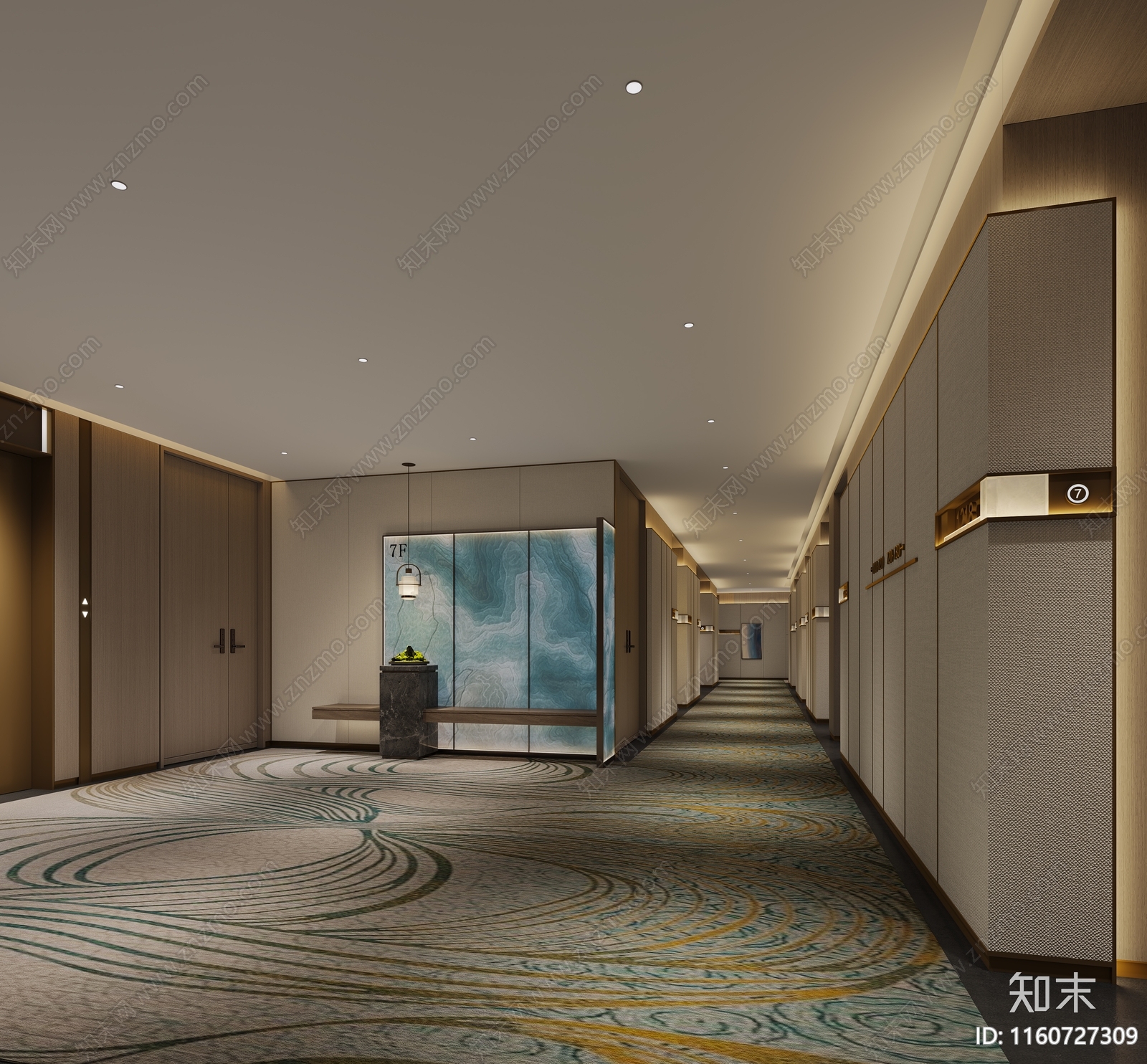 现代酒店走廊3D模型下载【ID:1160727309】