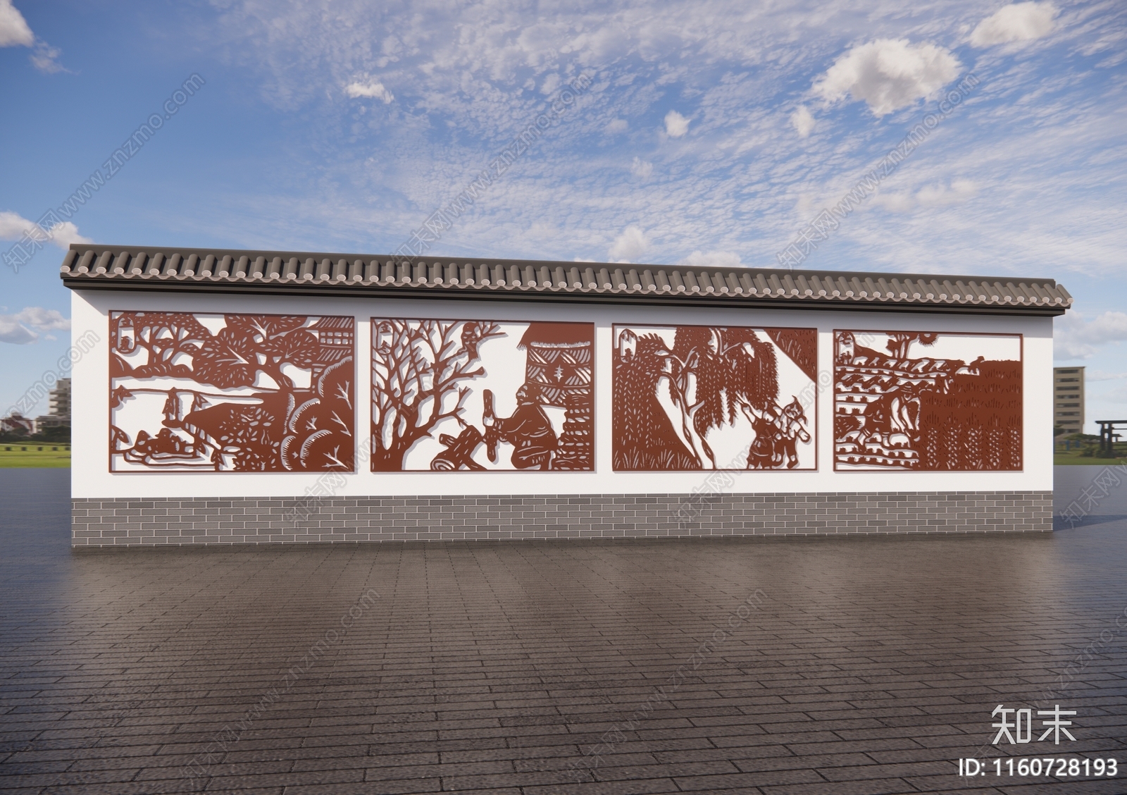 新中式农耕文化浮雕墙SU模型下载【ID:1160728193】