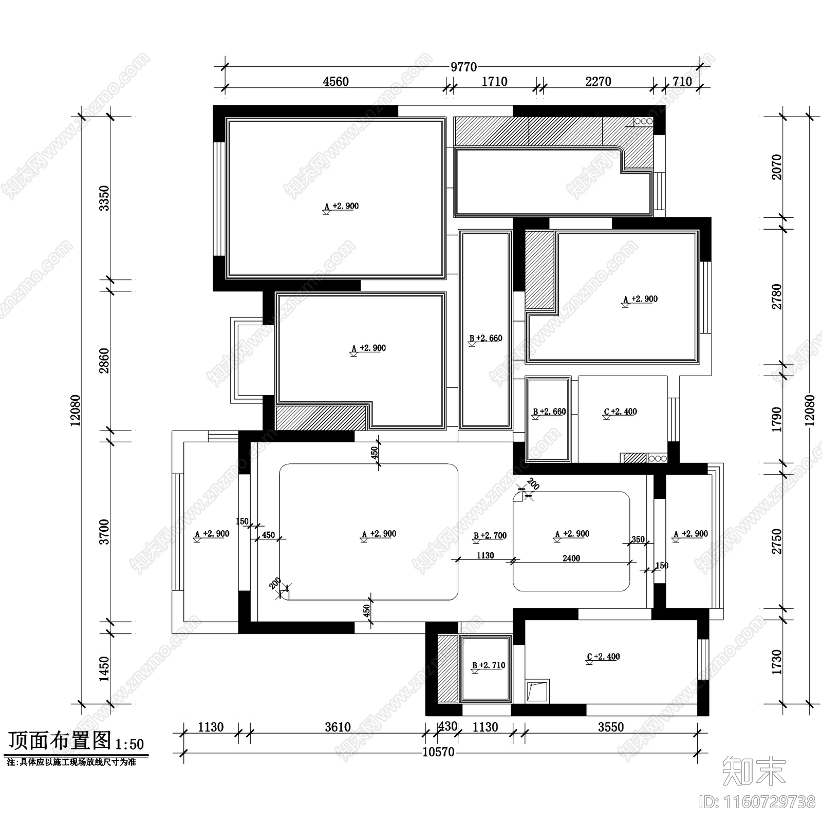 欧式田园风三室两厅一卫私宅平层室内家装cad施工图下载【ID:1160729738】