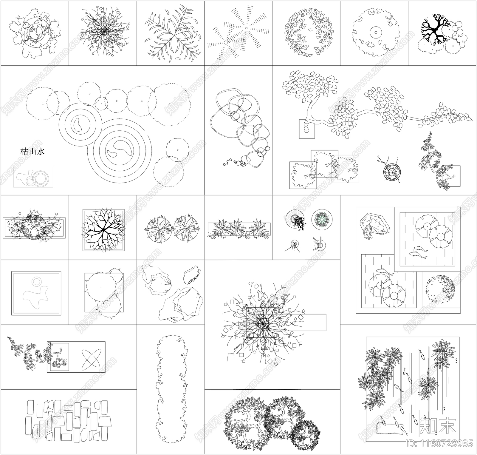 园林景观庭院鱼塘绿植造景小品图块施工图下载【ID:1160729935】