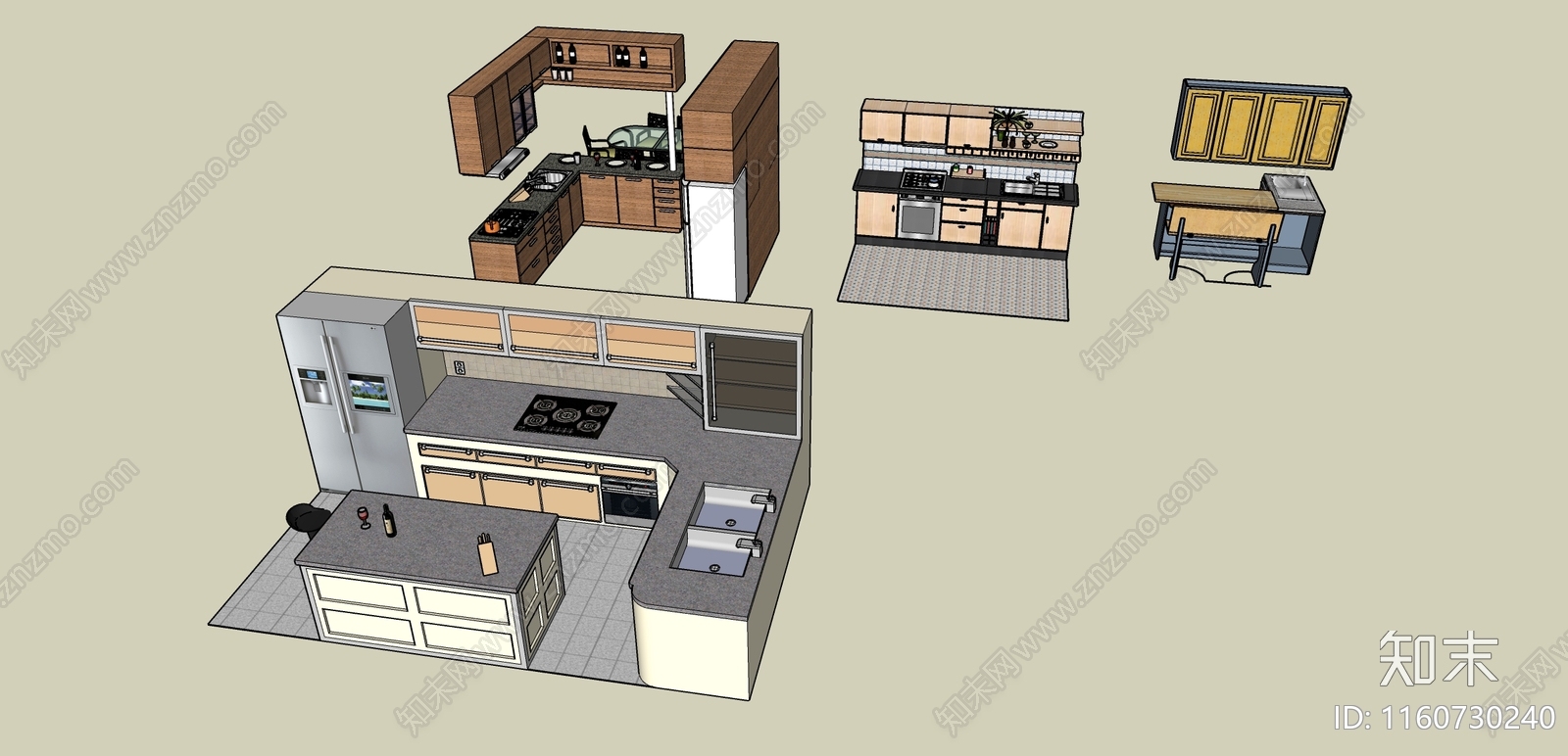 现代多种造型厨房厨柜SU模型下载【ID:1160730240】