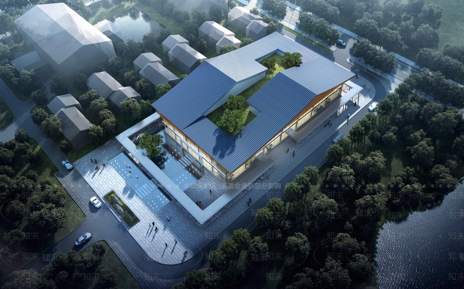新中式展览馆建筑SU模型下载【ID:1160736444】