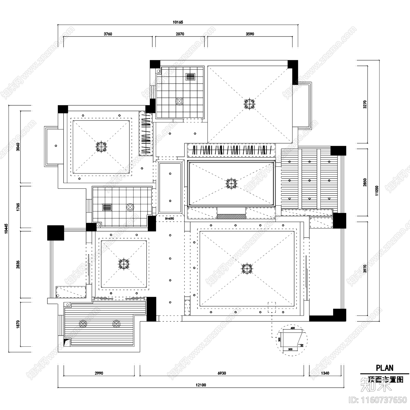 美式三室两厅两卫平层室内家装cad施工图下载【ID:1160737650】