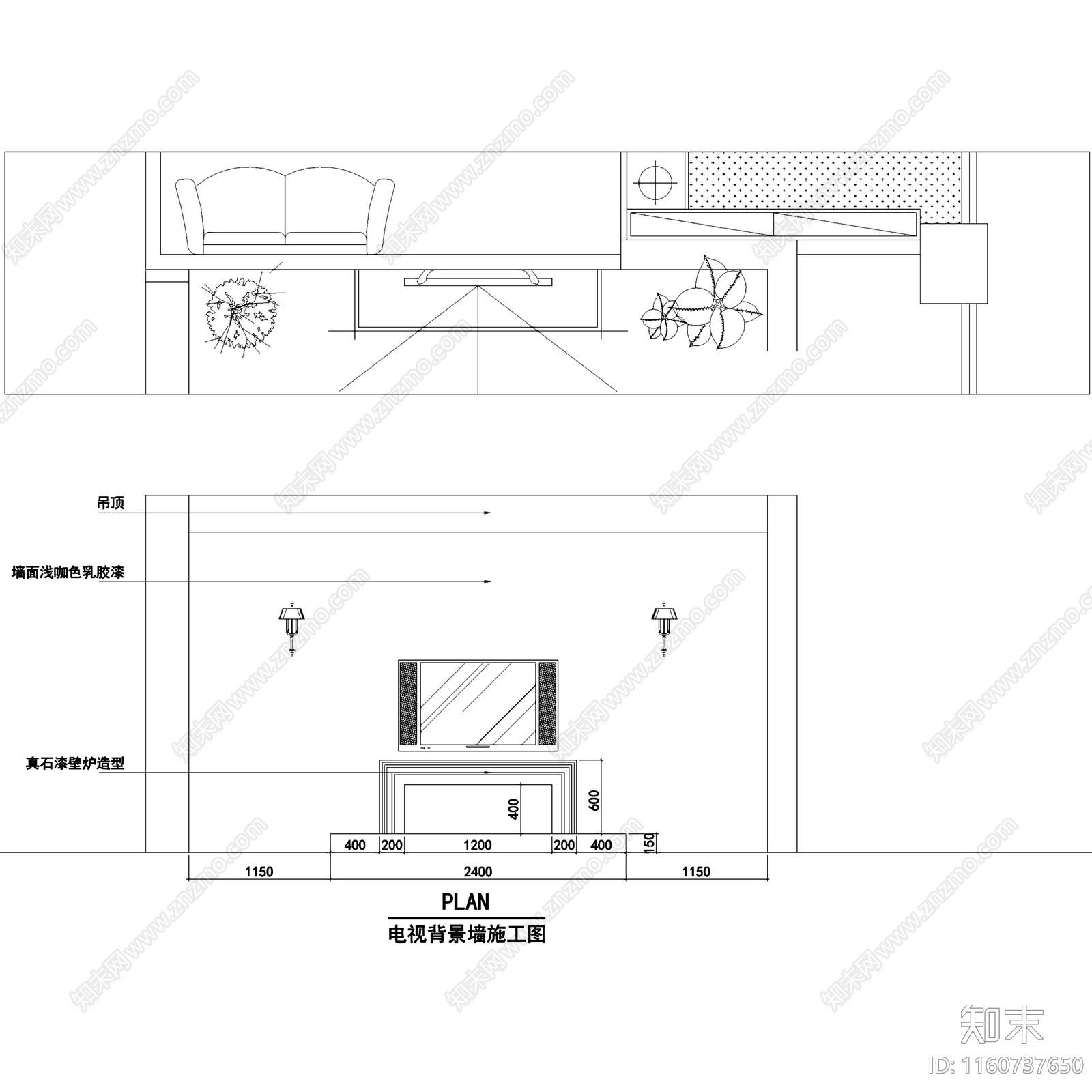 美式三室两厅两卫平层室内家装cad施工图下载【ID:1160737650】