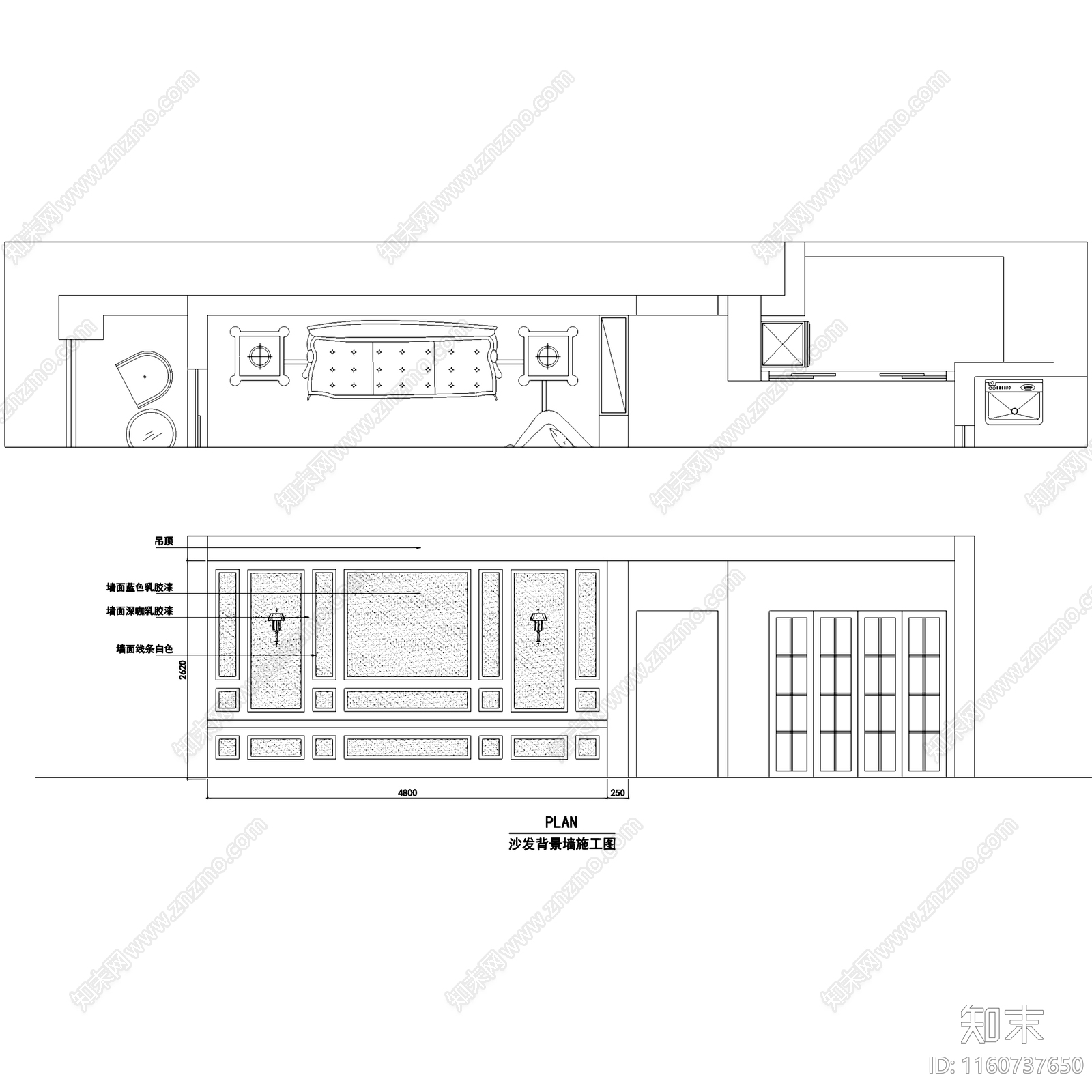 美式三室两厅两卫平层室内家装cad施工图下载【ID:1160737650】