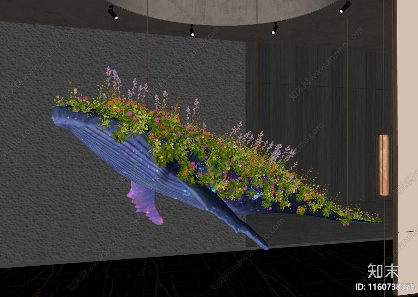 现代鲸鱼植物艺术装置SU模型下载【ID:1160738876】