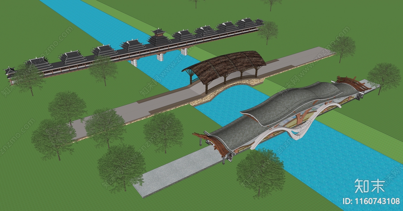 新中式景观桥SU模型下载【ID:1160743108】
