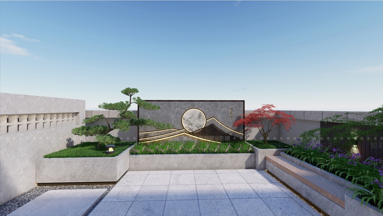 新中式屋顶花园景观设计SU模型下载【ID:1160744852】