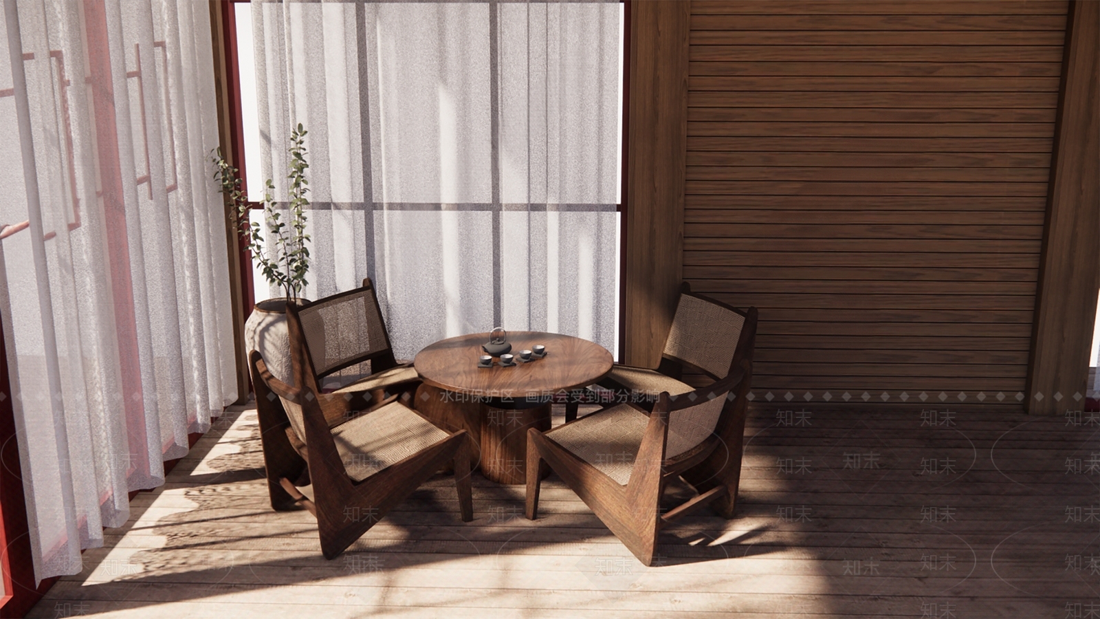 侘寂风休闲桌椅组合3D模型下载【ID:1160745166】