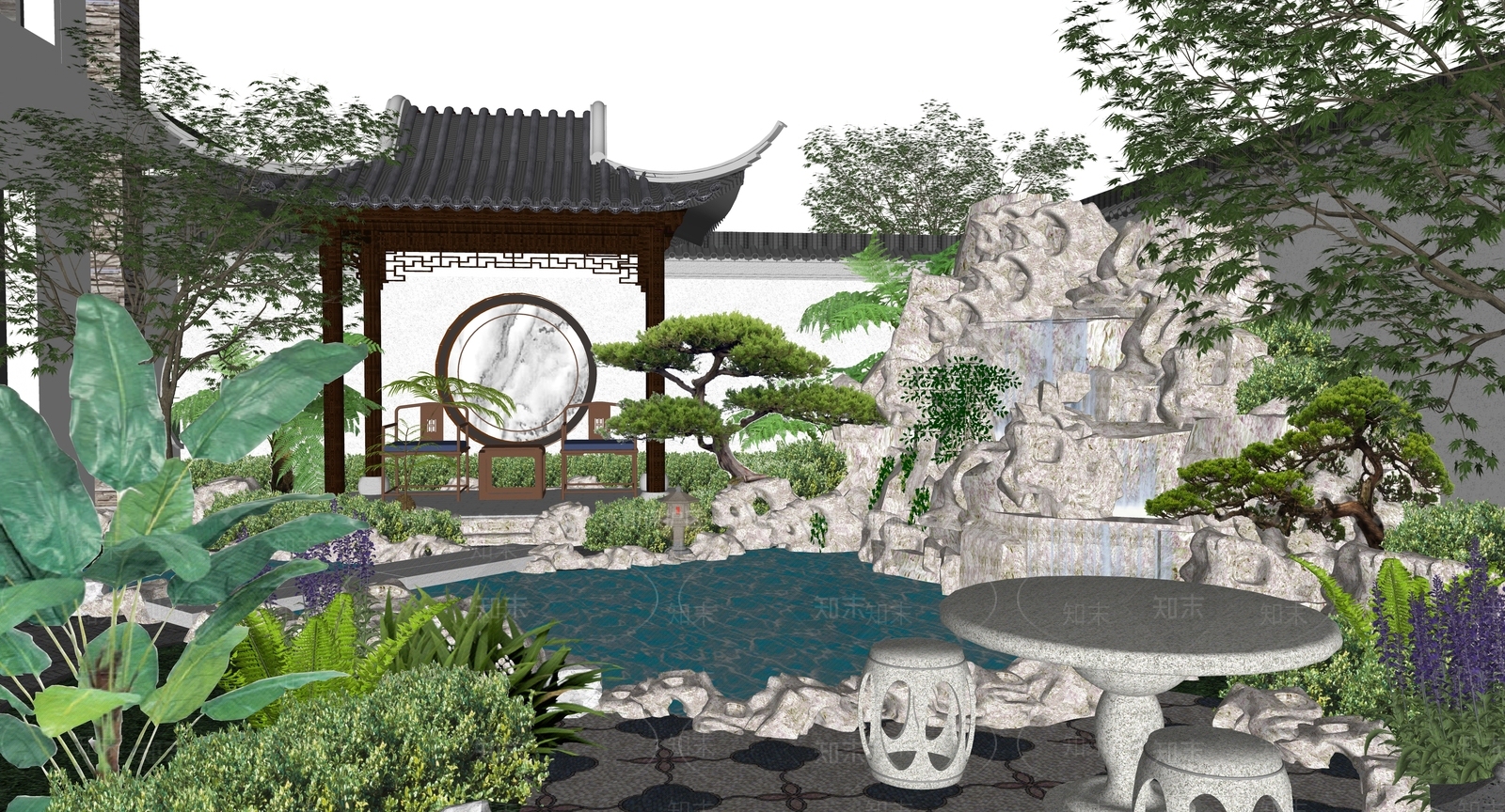 中式别墅庭院SU模型下载【ID:1160750897】