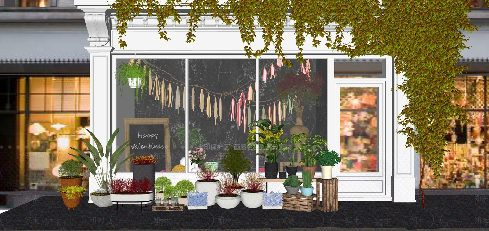 现代花店精品橱窗SU模型下载【ID:1160757544】
