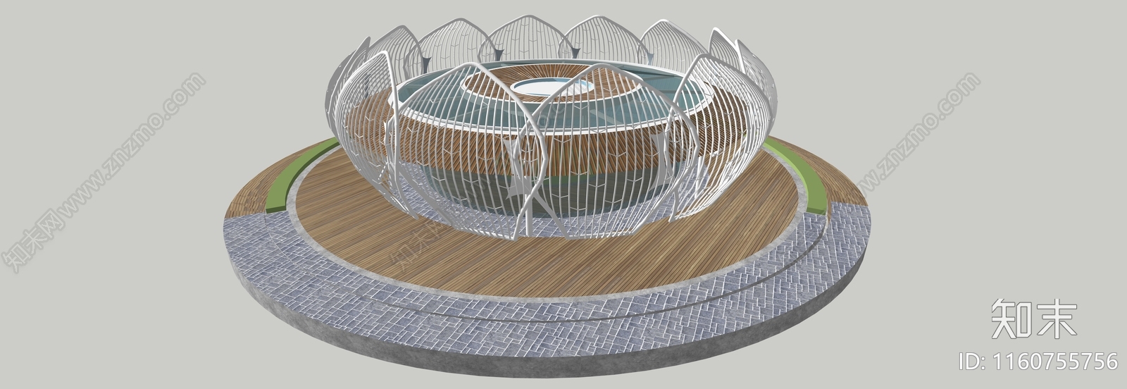 现代莲花建筑驿站SU模型下载【ID:1160755756】