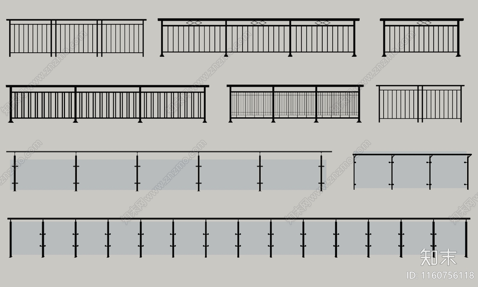 现代铁艺栏杆SU模型下载【ID:1160756118】