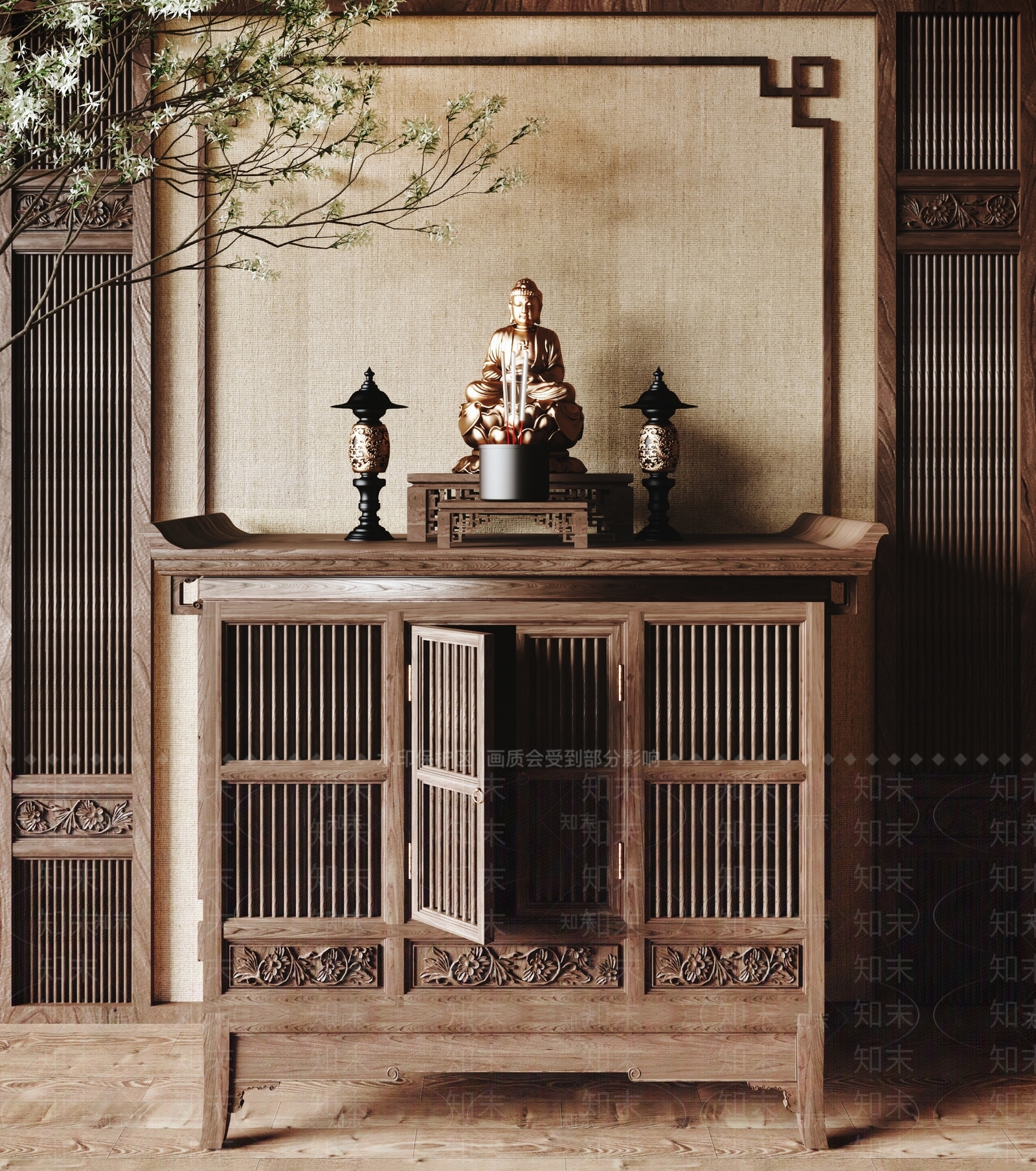 中式神台佛龛SU模型下载【ID:1160760101】