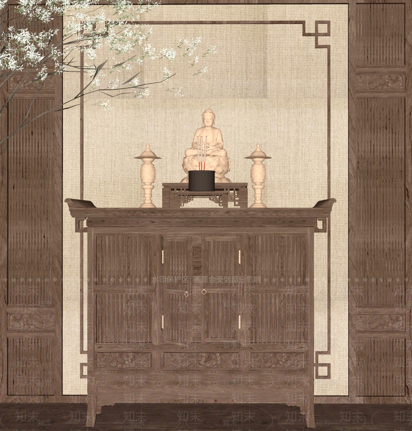 中式神台佛龛SU模型下载【ID:1160760101】