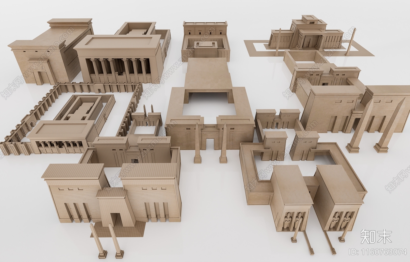 现代古埃及金字塔建筑组合3D模型下载【ID:1160763074】