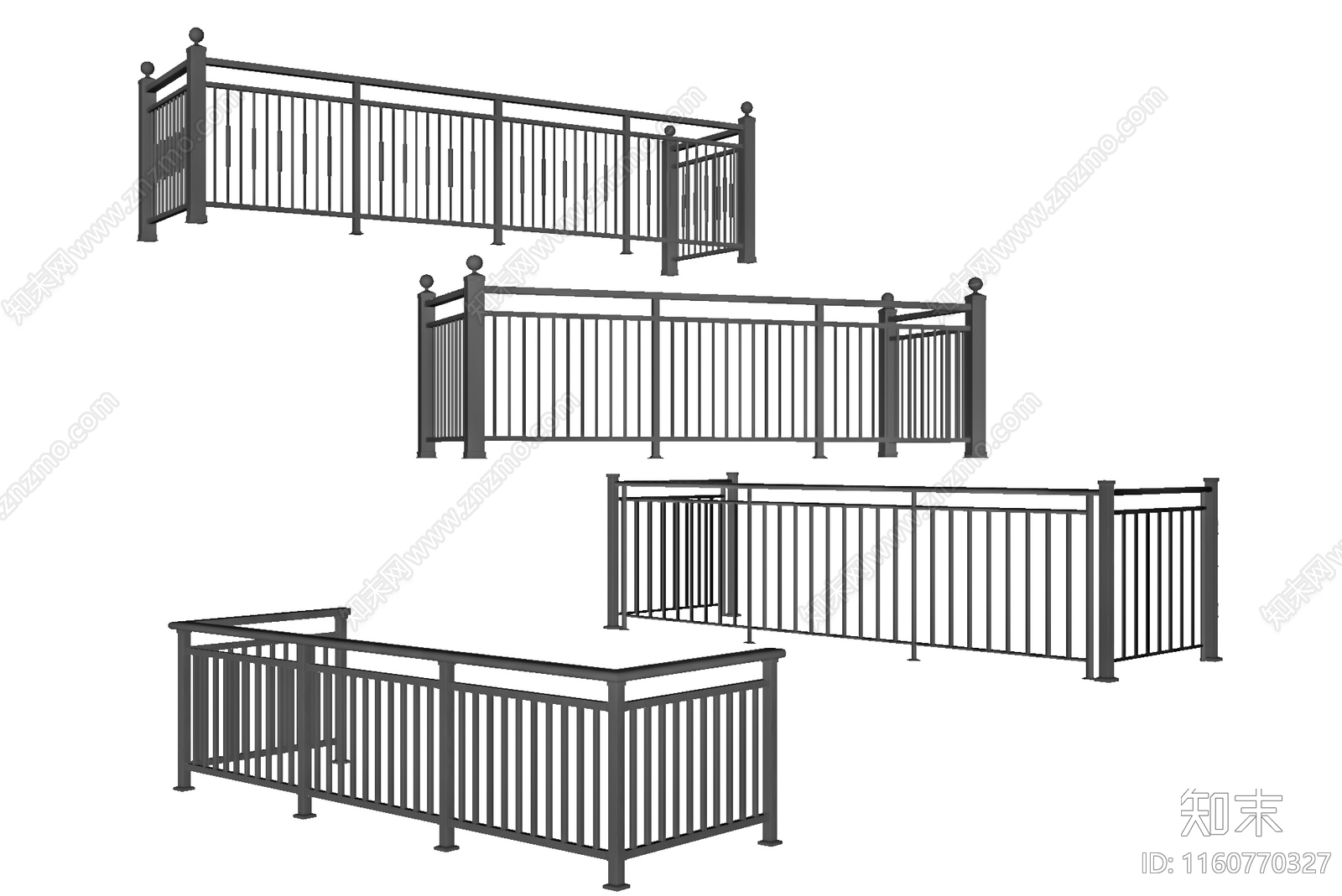 现代铁艺栏杆SU模型下载【ID:1160770327】