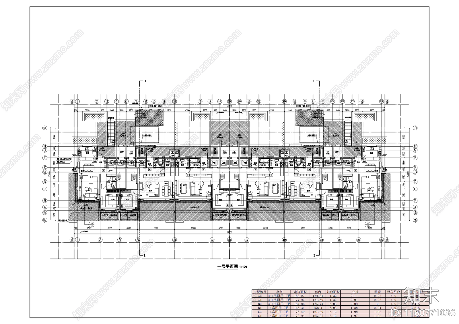 绿城风格5层叠拼别墅建筑全套图纸施工图下载【ID:1160771036】