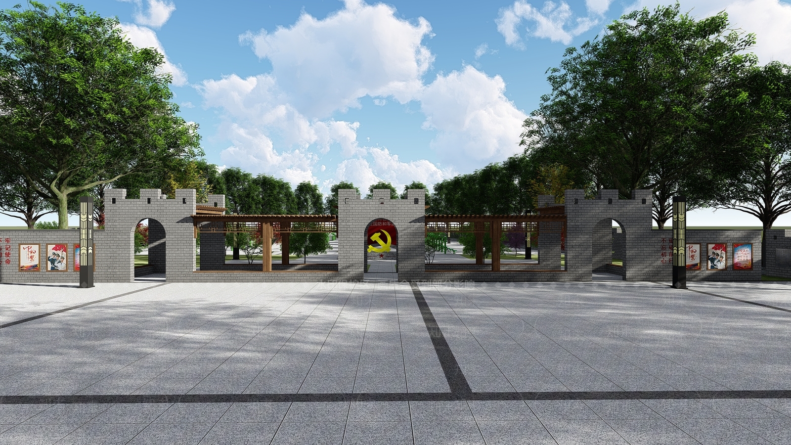 新中式党建广场SU模型下载【ID:1160775092】
