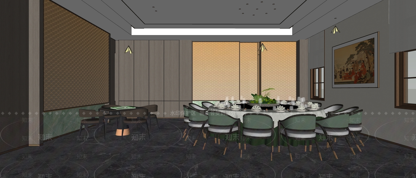 新中式会所餐厅SU模型下载【ID:1160778483】