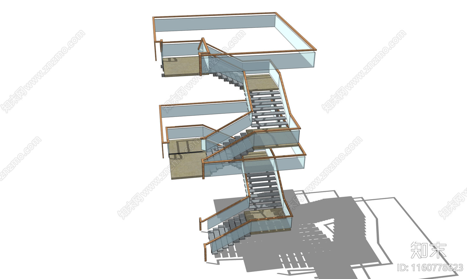 现代钢架扶手楼梯SU模型下载【ID:1160778623】