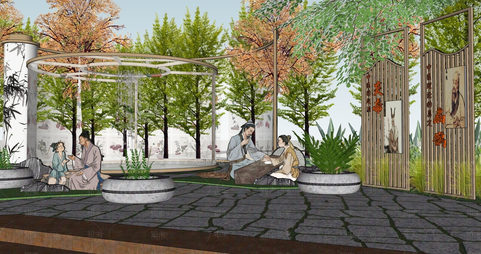 新中式中医药文化景观公园SU模型下载【ID:1160780452】