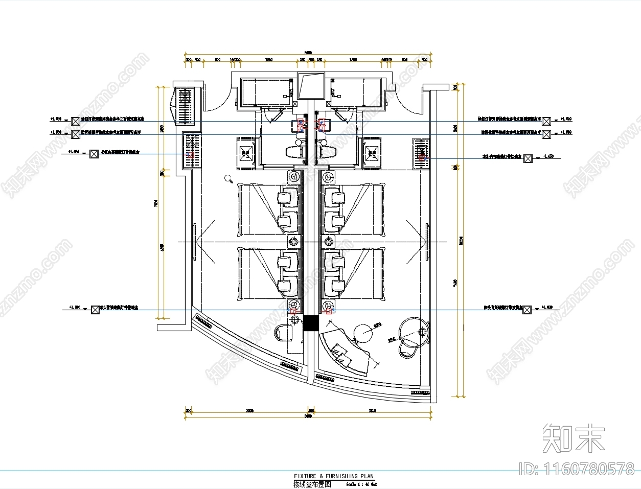 酒店双人床客房cad施工图下载【ID:1160780578】