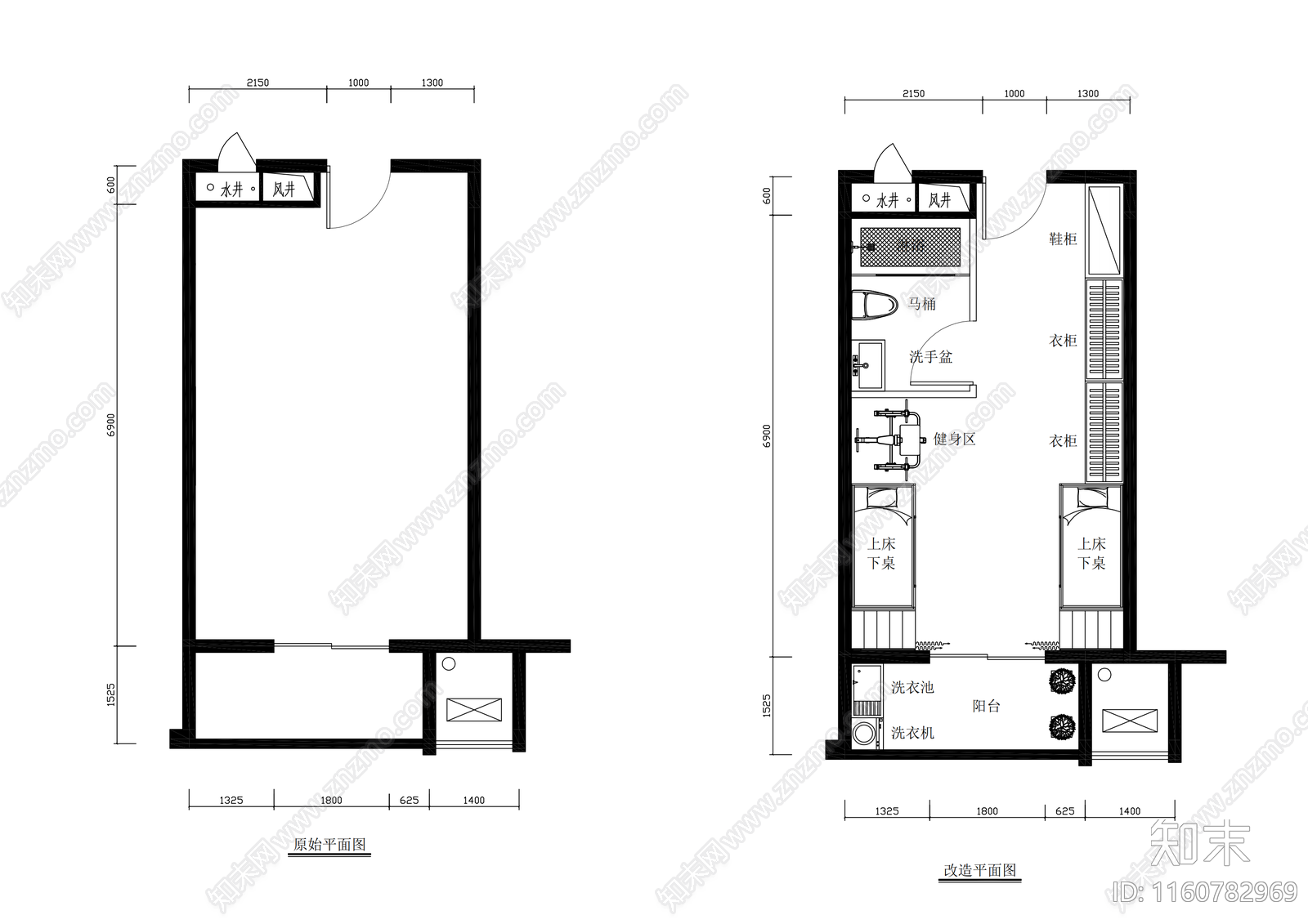 宿舍cad施工图下载【ID:1160782969】