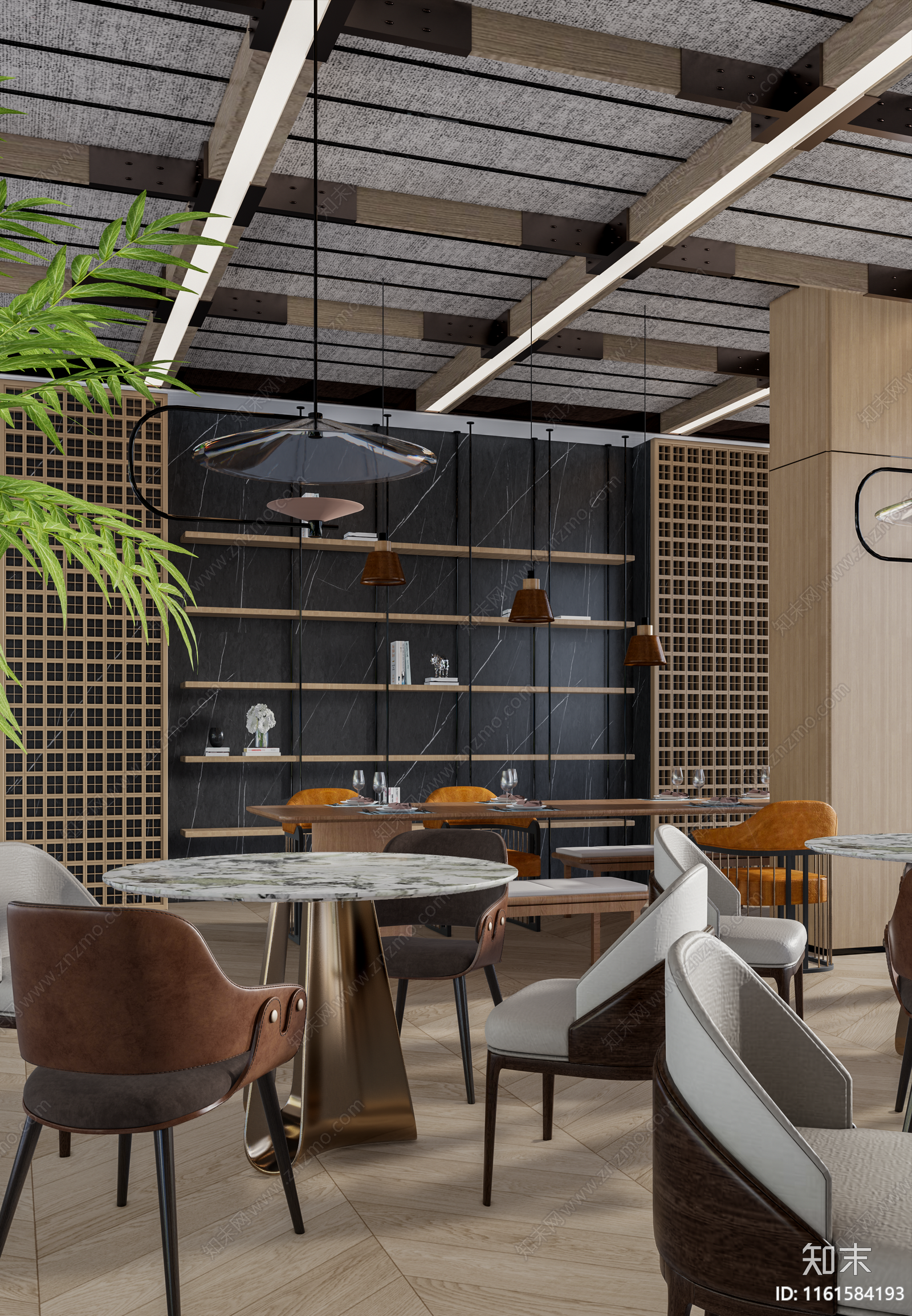 现代轻奢酒店餐厅SU模型下载【ID:1161584193】