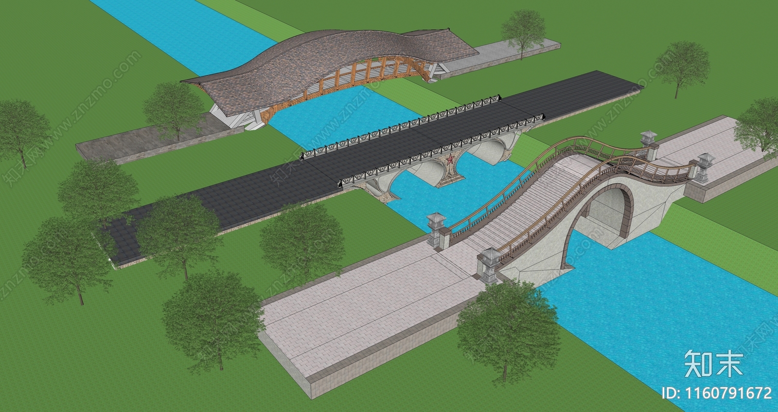 新中式景观桥SU模型下载【ID:1160791672】
