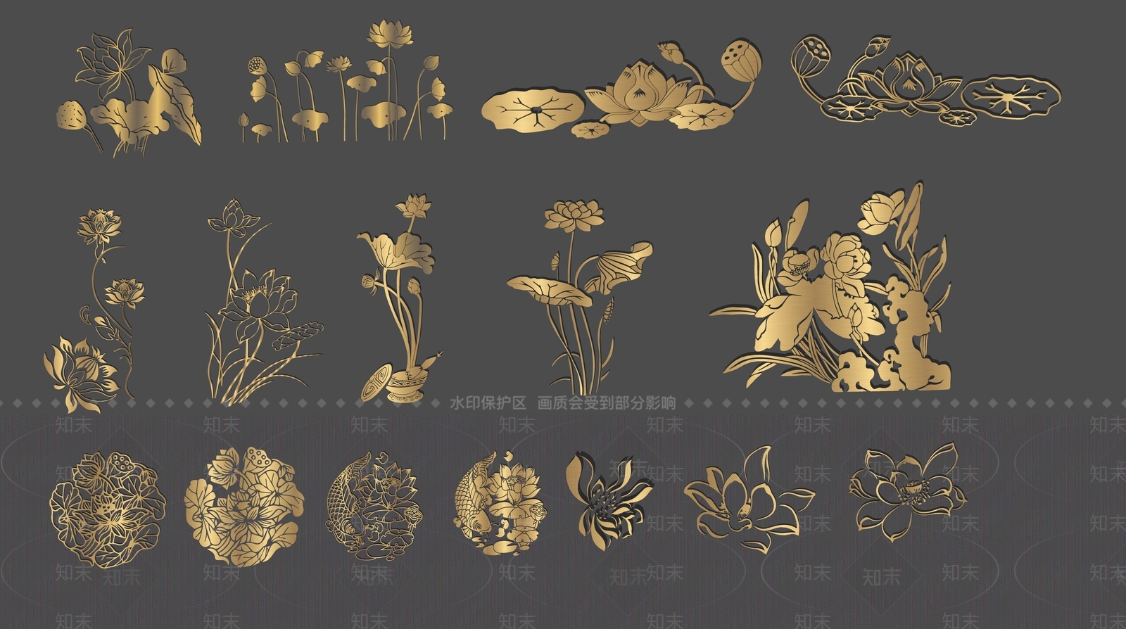 中式荷花墙饰挂件3D模型下载【ID:1160792349】