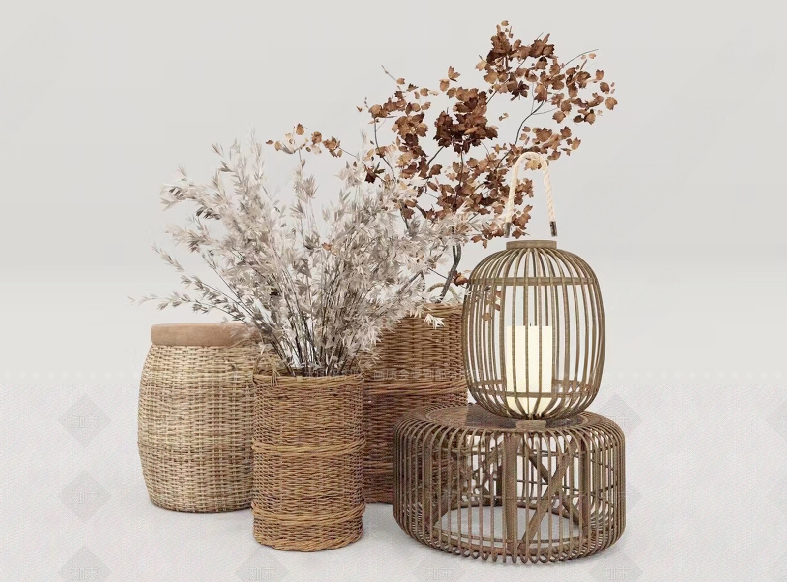 侘寂藤编饰品摆件组合3D模型下载【ID:1160794924】