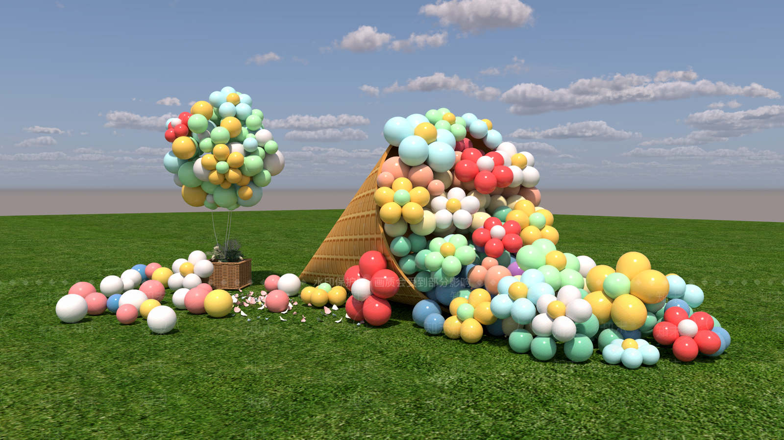 现代气球花美陈3D模型下载【ID:1160804577】