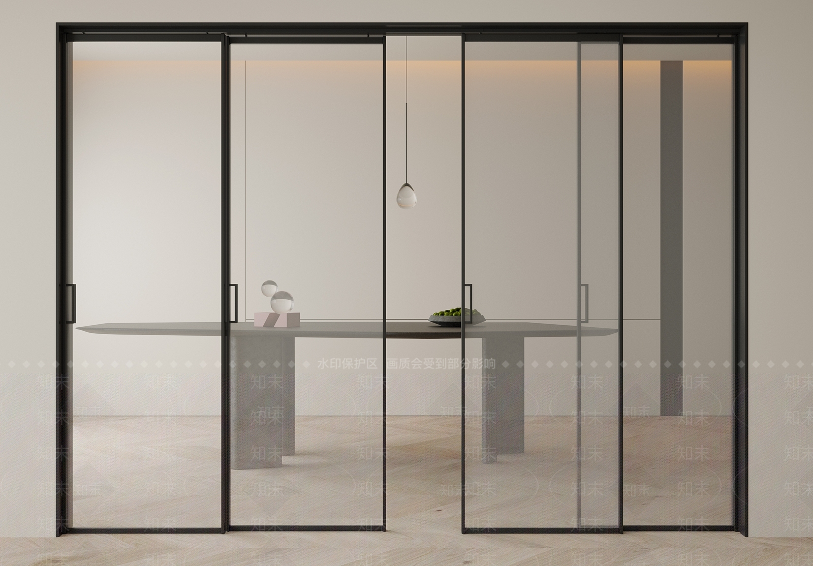 现代磨砂玻璃推拉门SU模型下载【ID:1160805803】