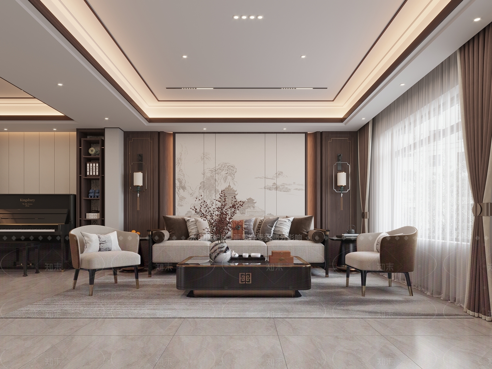 新中式茶室3D模型下载【ID:1214593719】