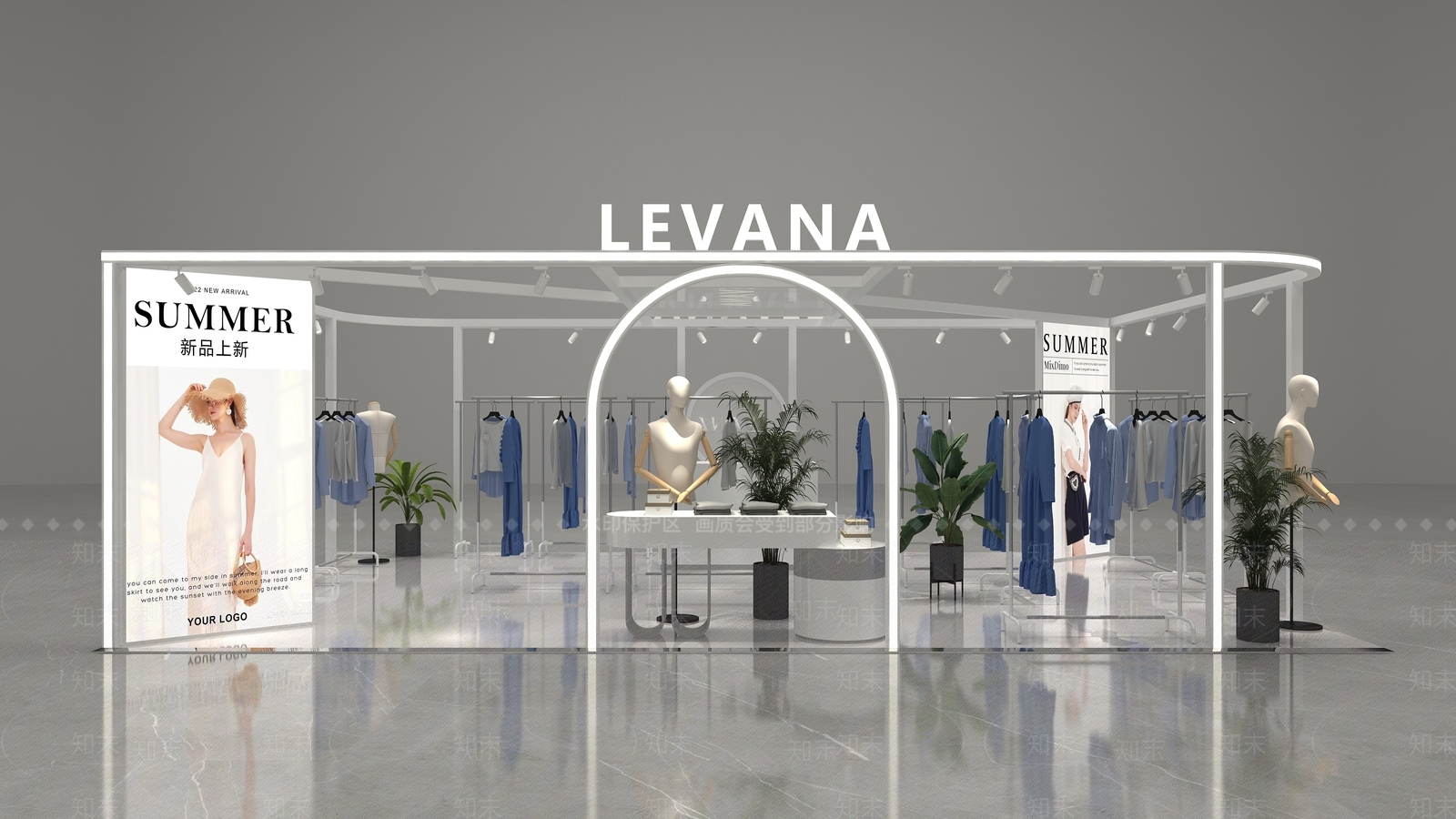 现代服装中庭中岛店3D模型下载【ID:1160811465】