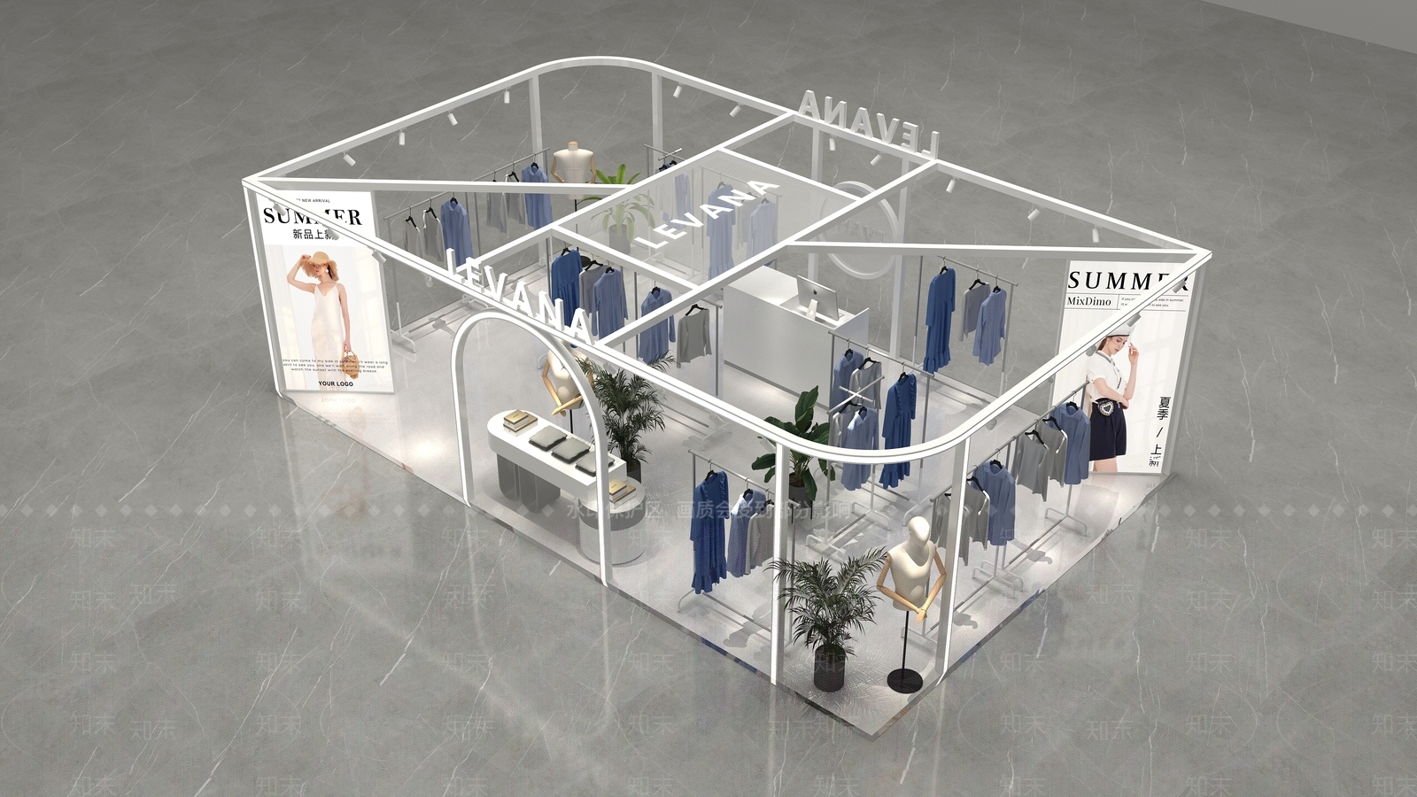 现代服装中庭中岛店3D模型下载【ID:1160811465】