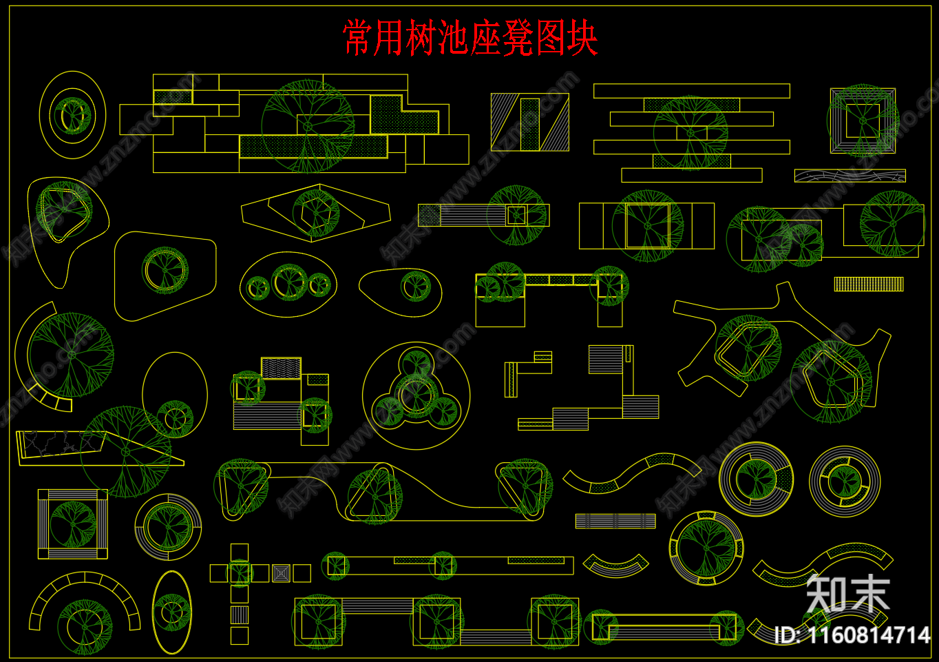 常用树池座凳图块cad施工图下载【ID:1160814714】