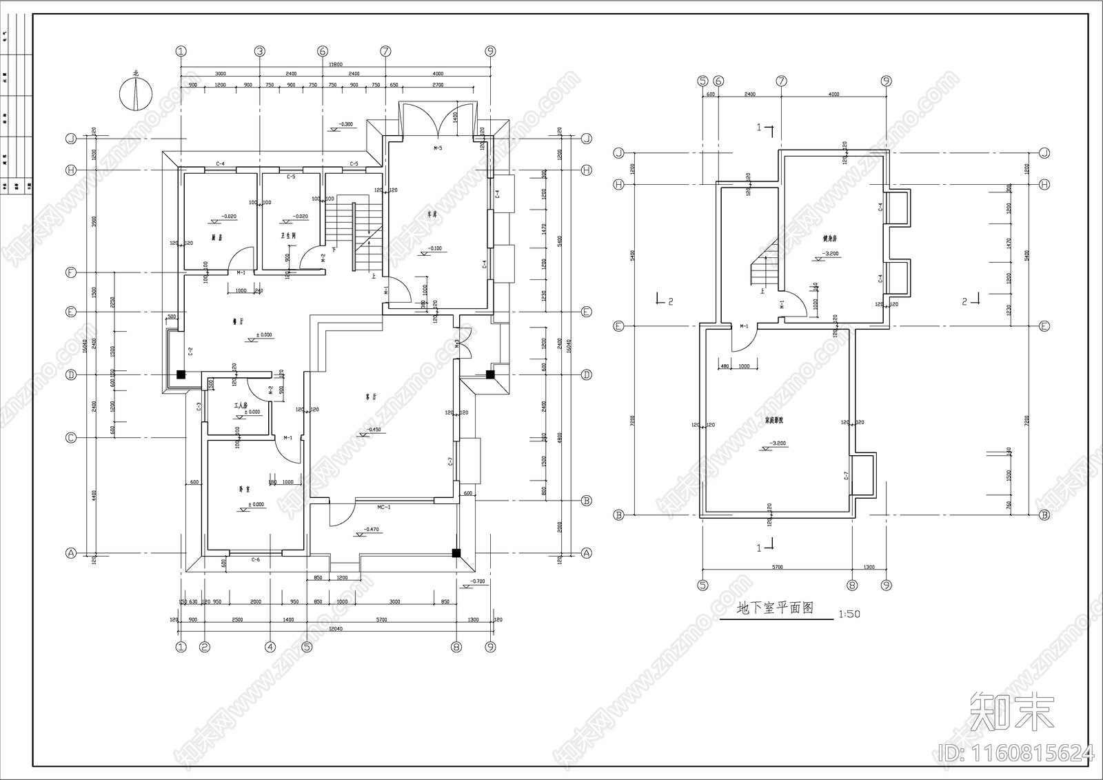 三层农村别墅建筑cad施工图下载【ID:1160815624】