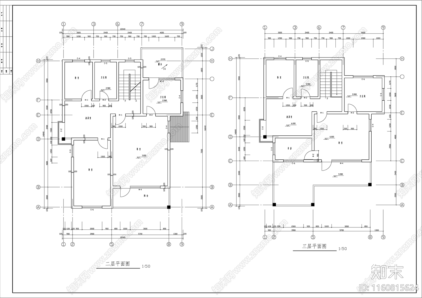 三层农村别墅建筑cad施工图下载【ID:1160815624】