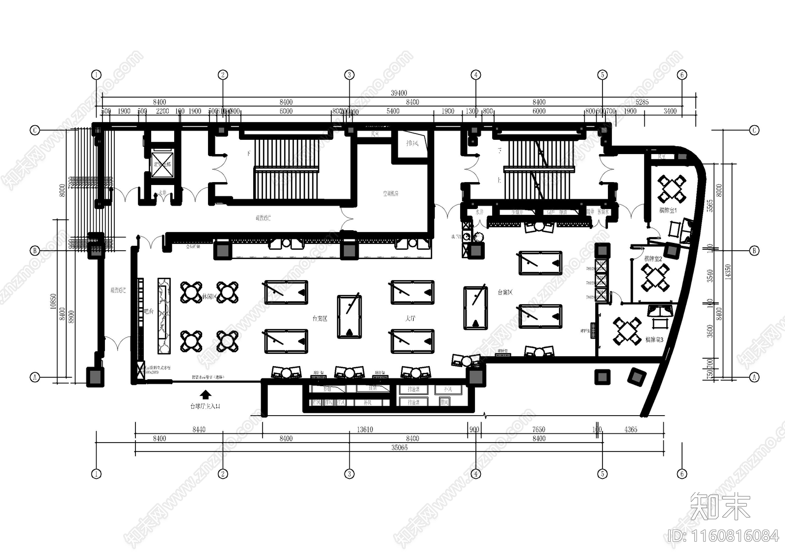 桌球台球厅施工图下载【ID:1160816084】