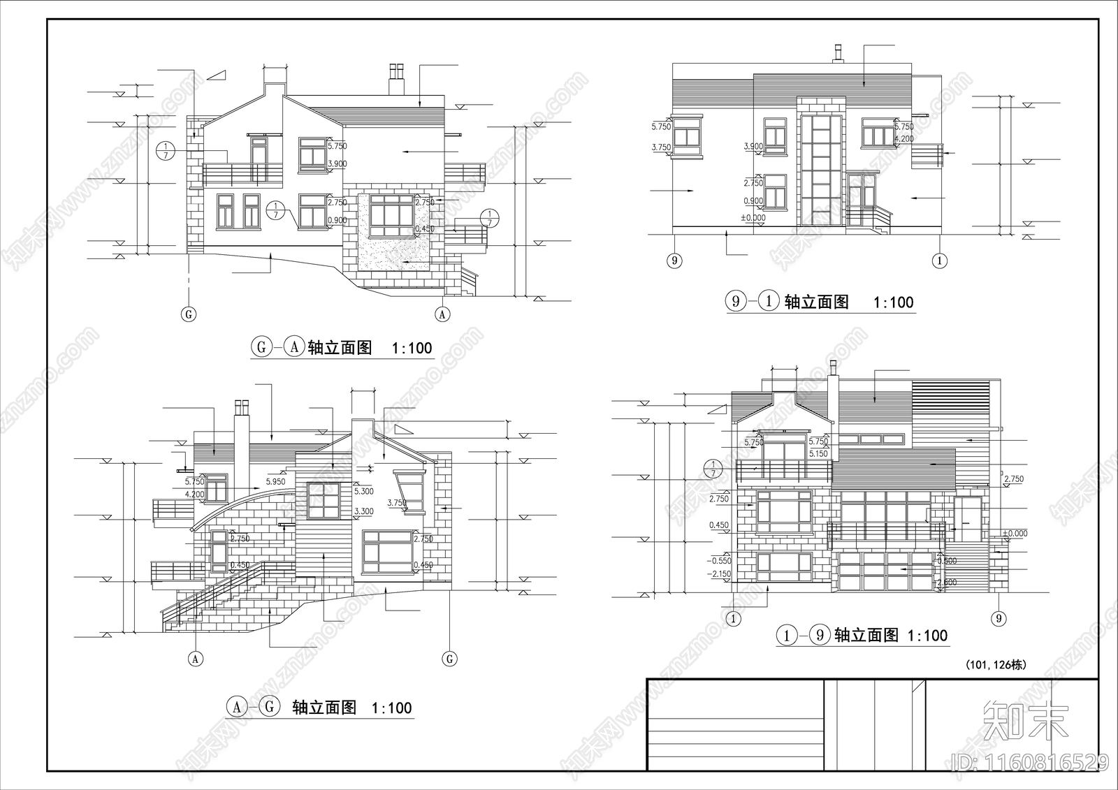 坡屋顶别墅建筑施工图下载【ID:1160816529】