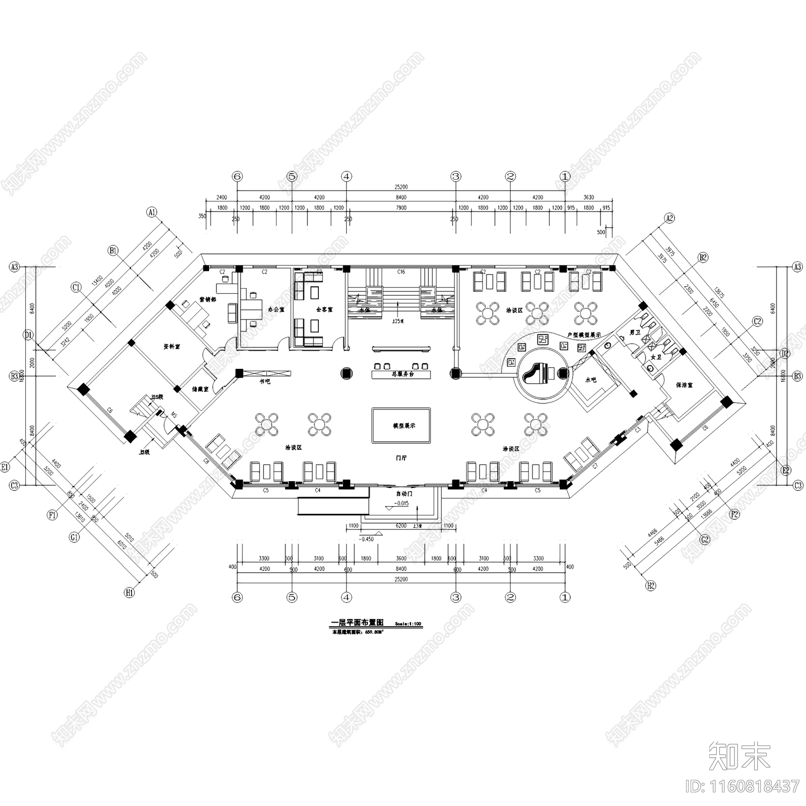 简欧香悦四季城售楼处室内工装cad施工图下载【ID:1160818437】