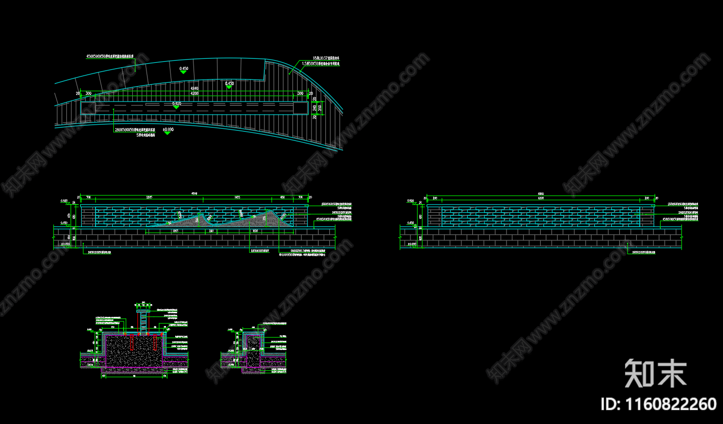 曲线异形景观座凳平台cad施工图下载【ID:1160822260】