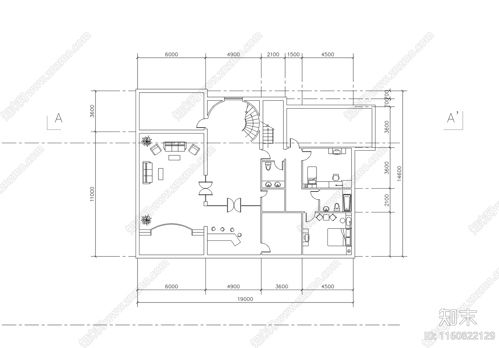 京郊区别墅单体设计cad施工图下载【ID:1160822129】